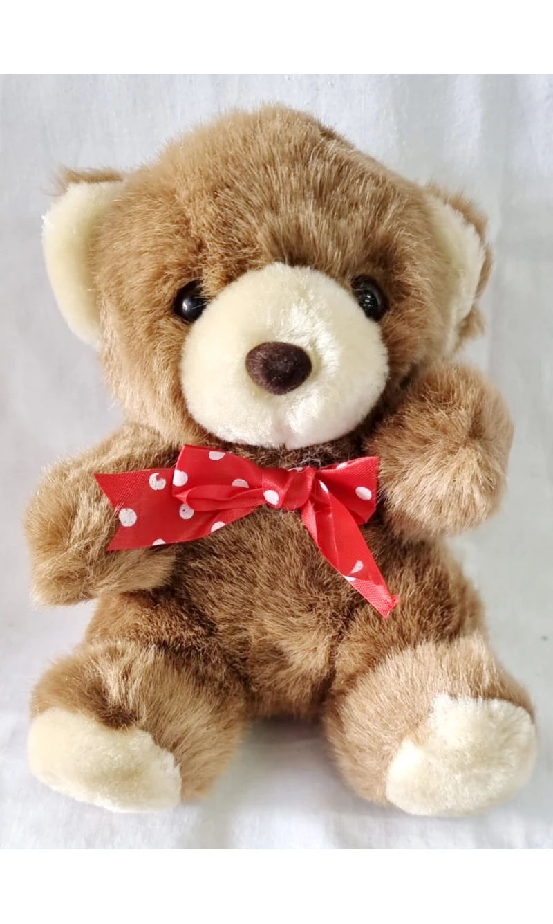 Brown Teddy Bear With Red Bow - 21x15cm