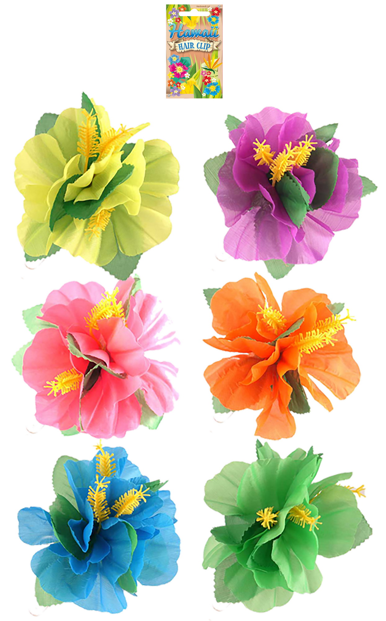 Hawaiian Hibiscus Flower Hair Clip (Assorted Designs) Neon Colours