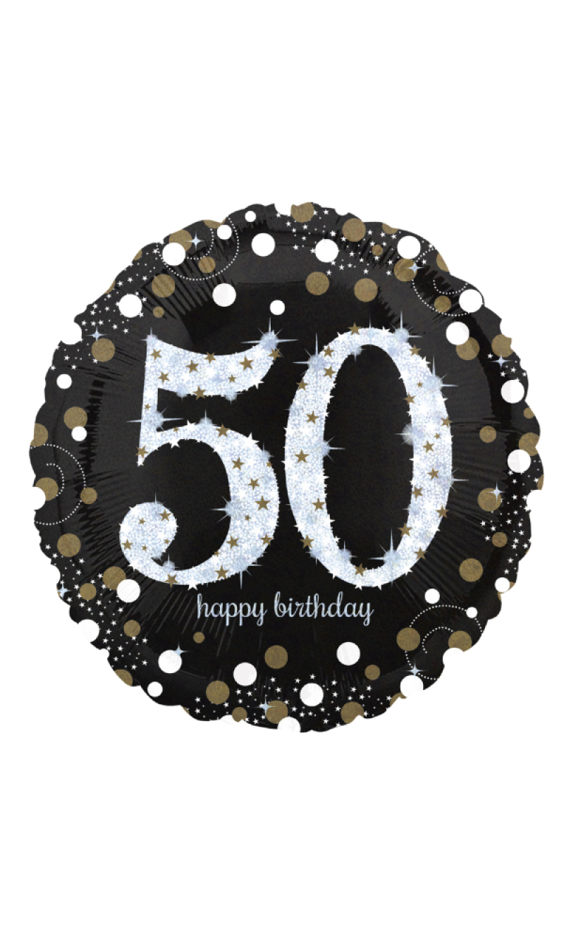Holographic Sparkling Birthday Foil Balloon 43cm - No 50