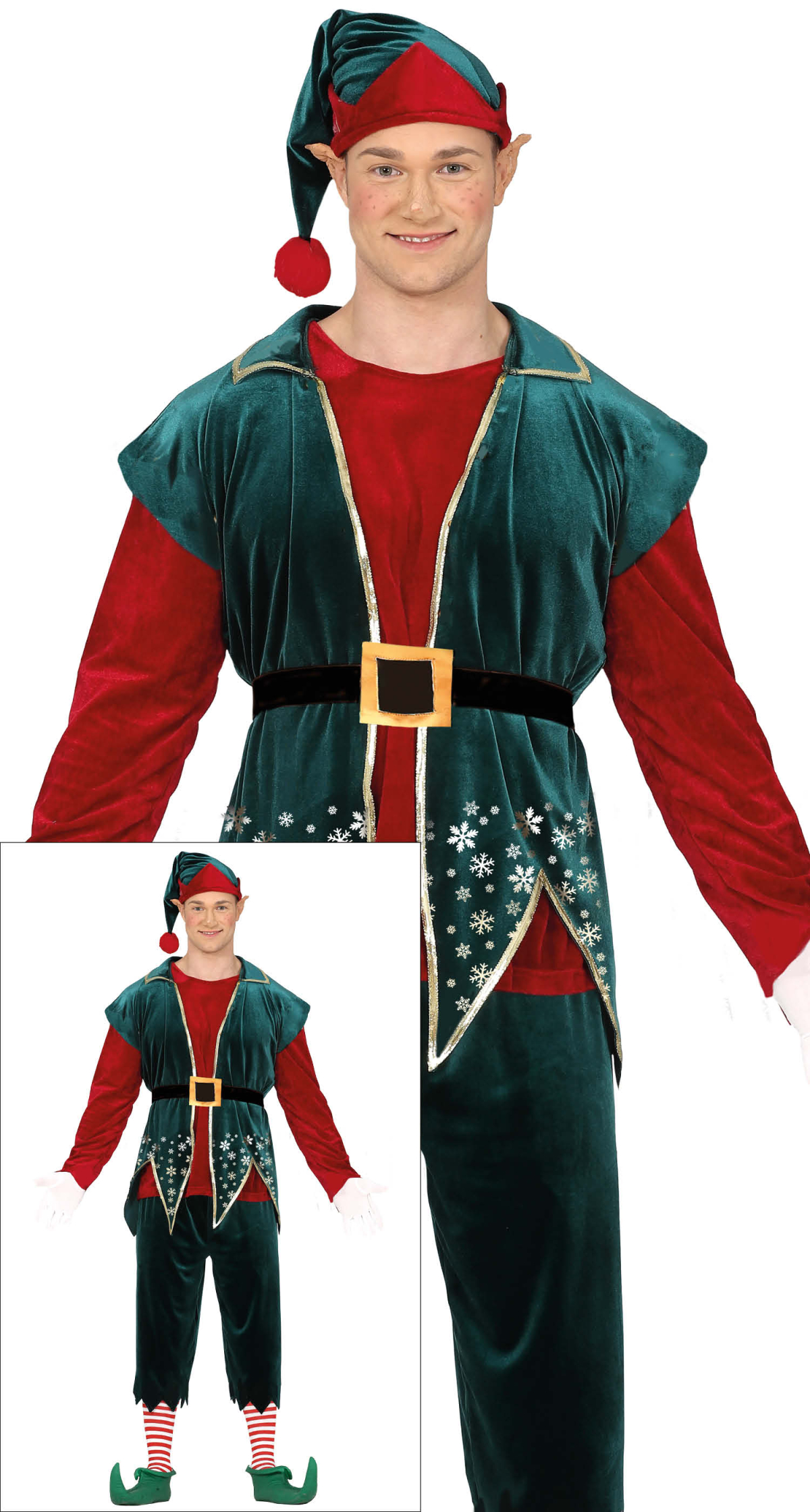 Classic Red / Green Male Elf - Adult Size Large (52-54)