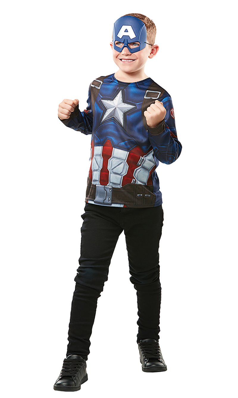 Official Licensed Captain America Top & Mask Costume - Age (3+) 5 to 8 Years 