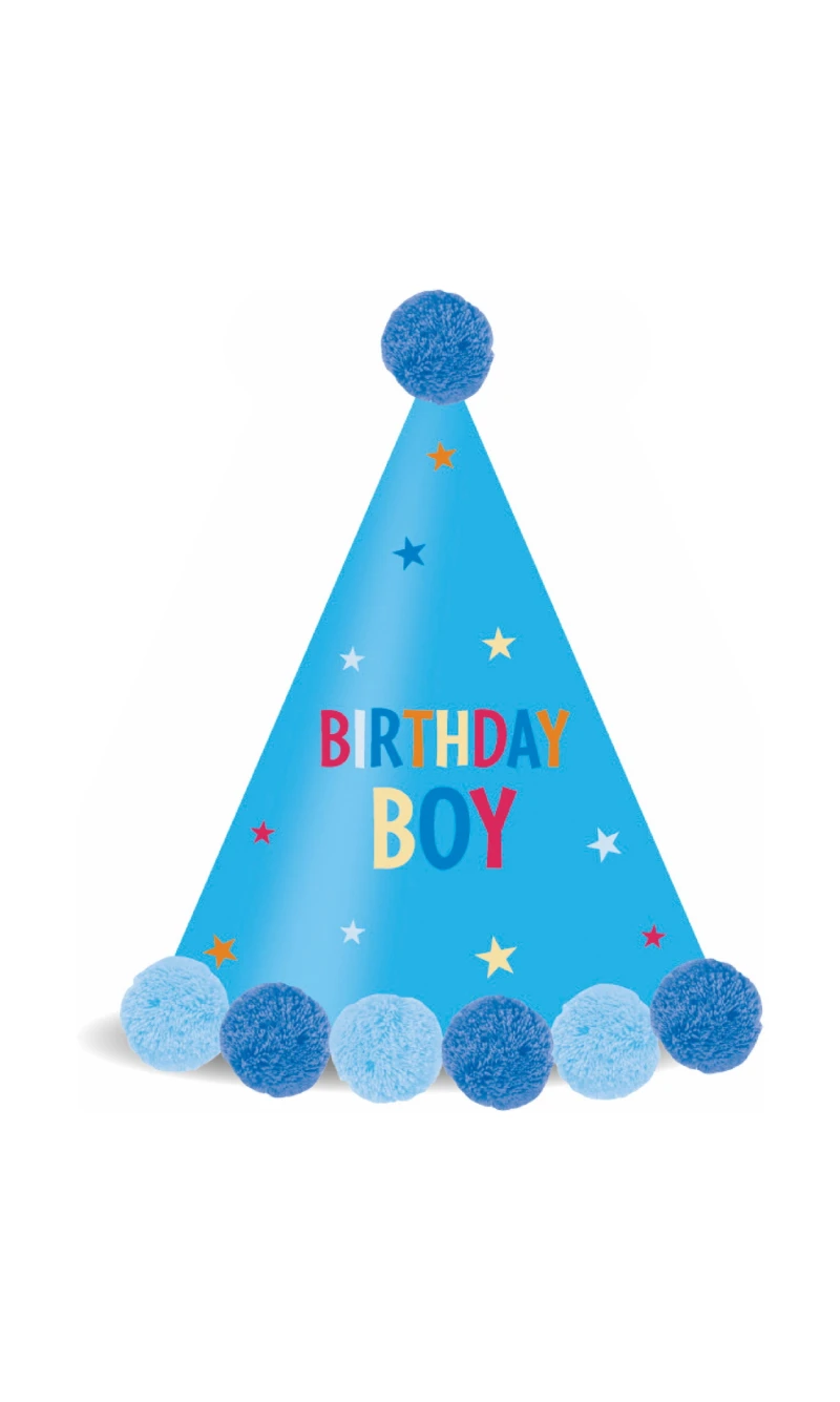 Party Essentials Paper Hat with Pom Pom Blue - 1pc