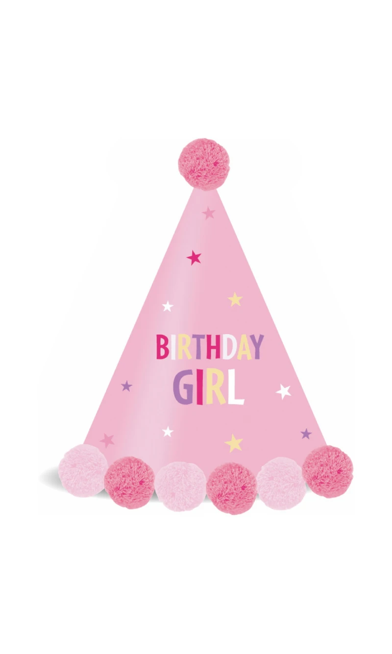 Party Essentials Paper Hat with Pom Pom Pink - 1pc