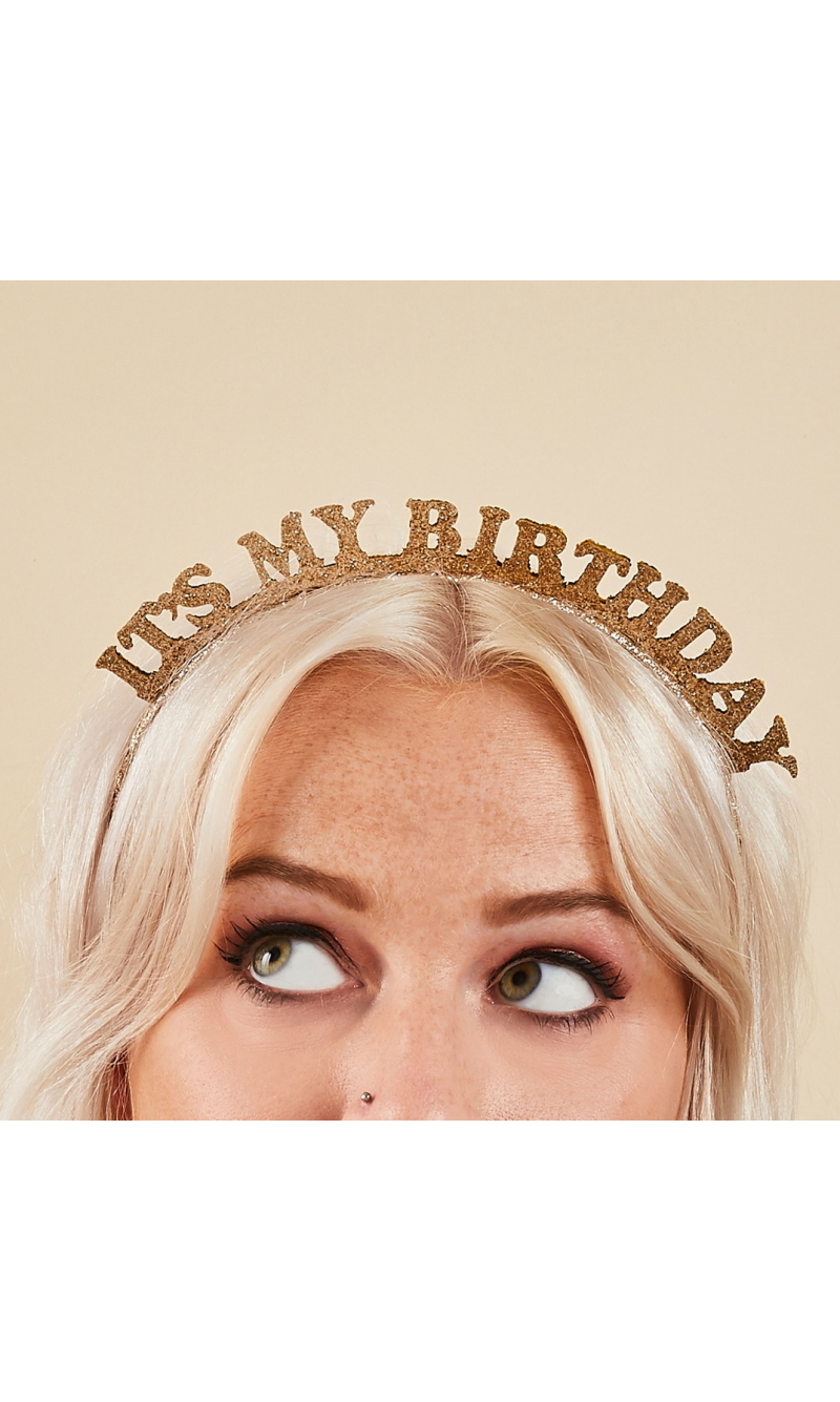 Gold It's My Birthday Glitter Headband