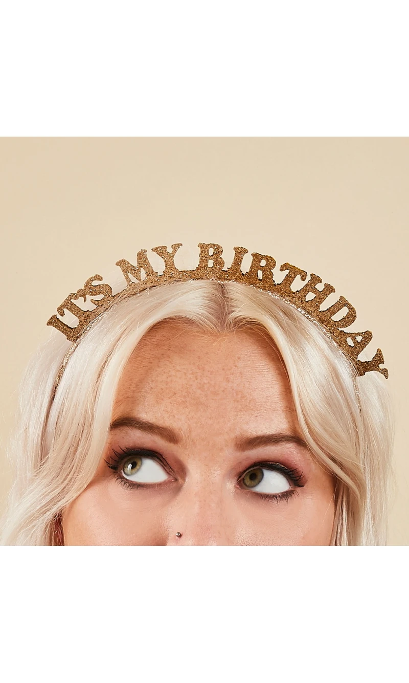 Gold It's My Birthday Glitter Headband