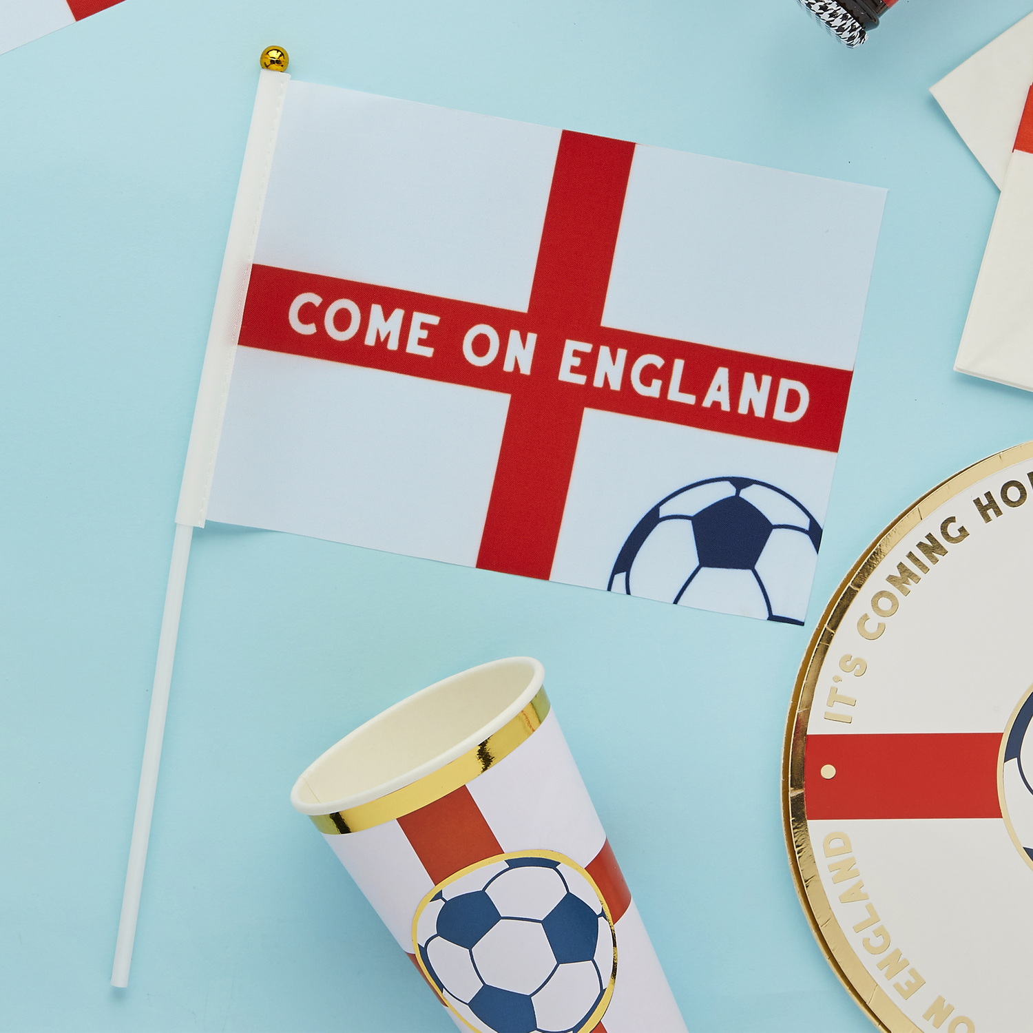 Come On England Polyester Small Waving Flags - 6pk