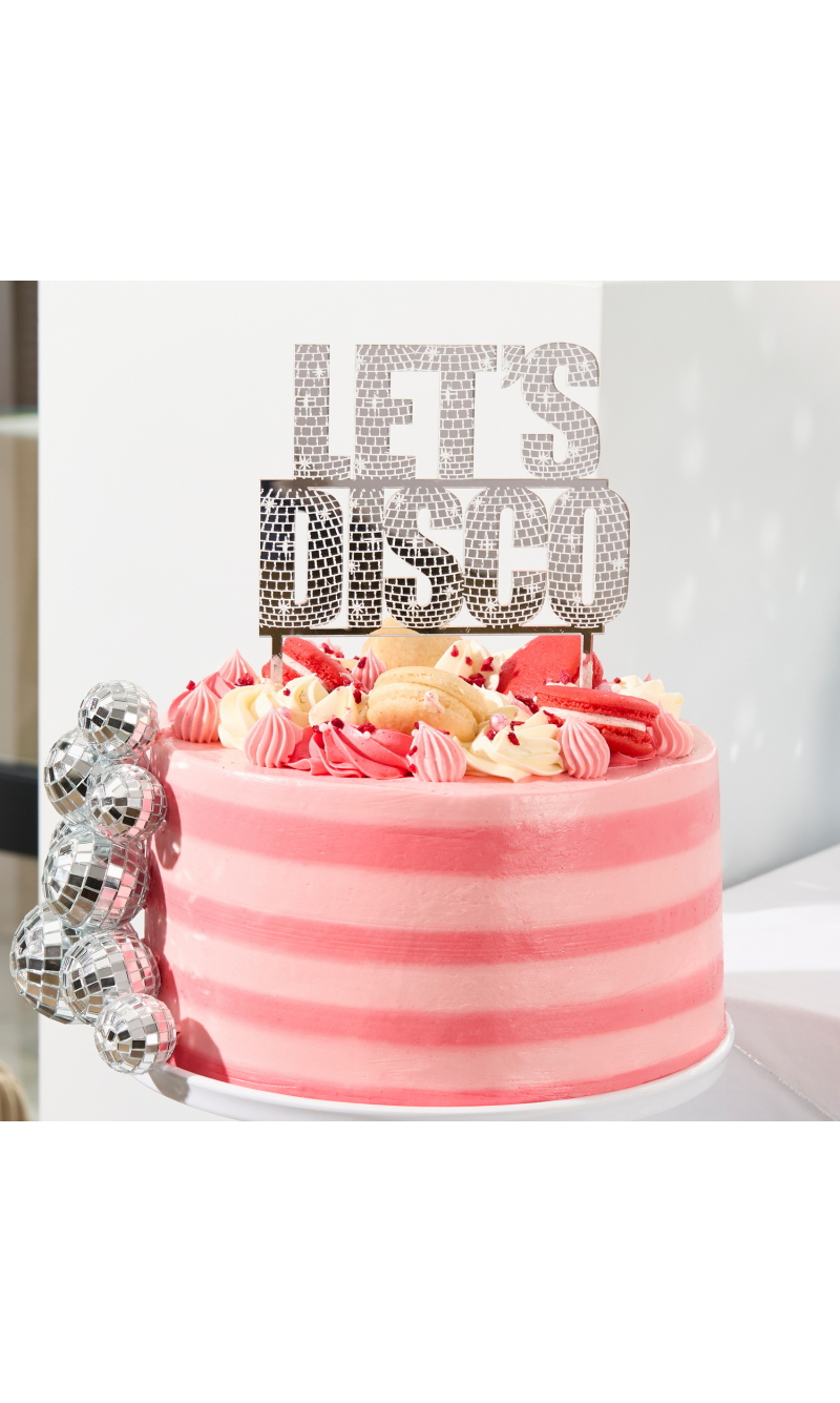 Silver Let's Disco Acrylic Cake Topper