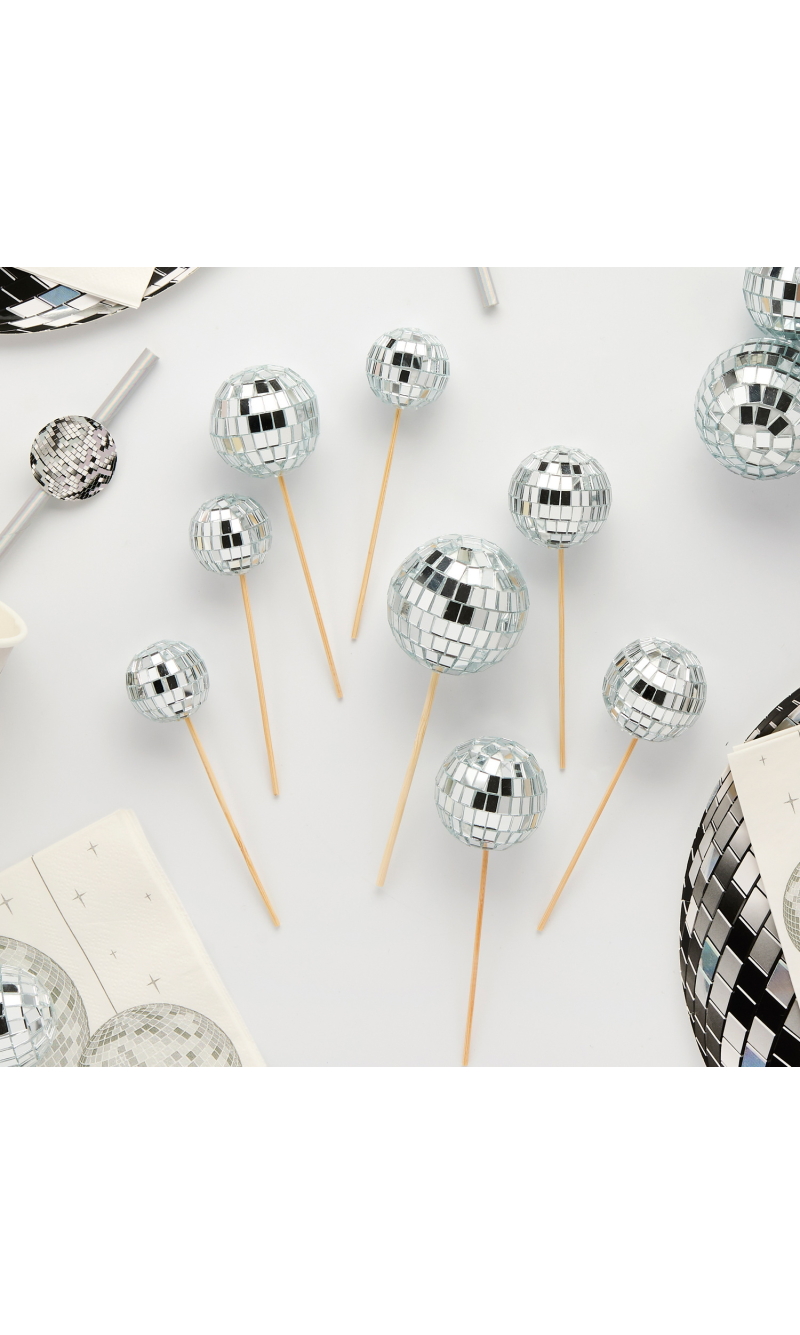 Disco Ball Food Cake Topper Decorations - 8pk