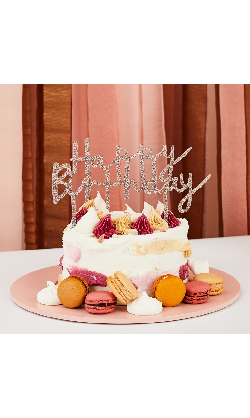 Rose Gold Happy Birthday Acrylic Cake Topper