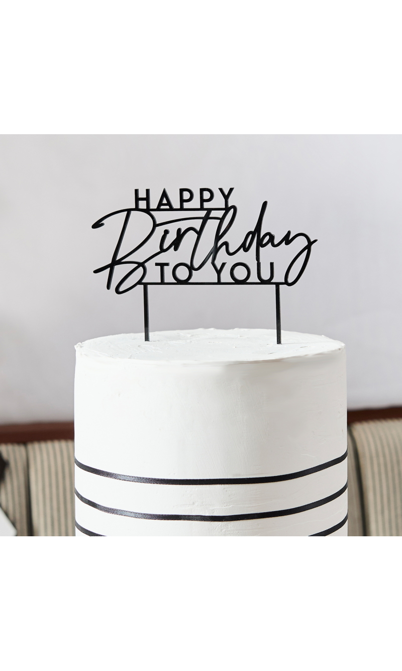 Black Happy Birthday To You Acrylic Cake Topper