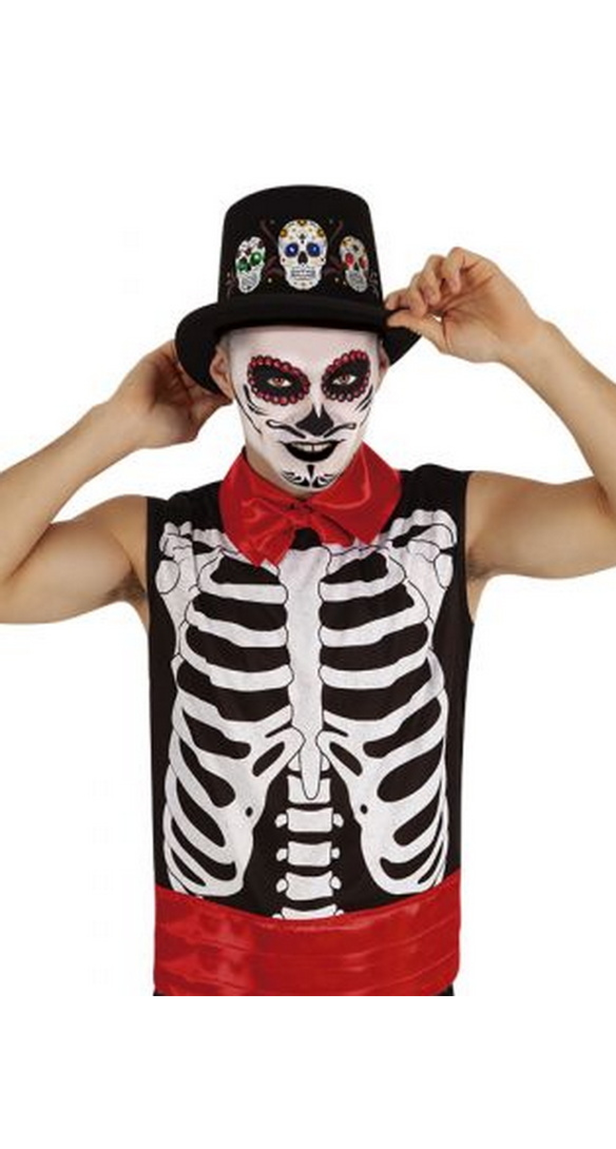 Halloween Top Hat Day Of The Dead With Light - Adult One Size