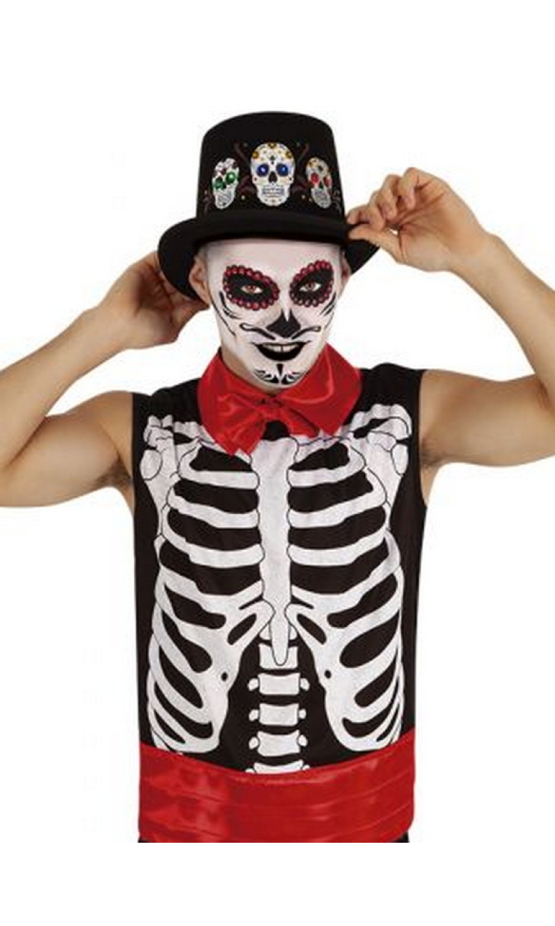 Halloween Top Hat Day Of The Dead With Light - Adult One Size