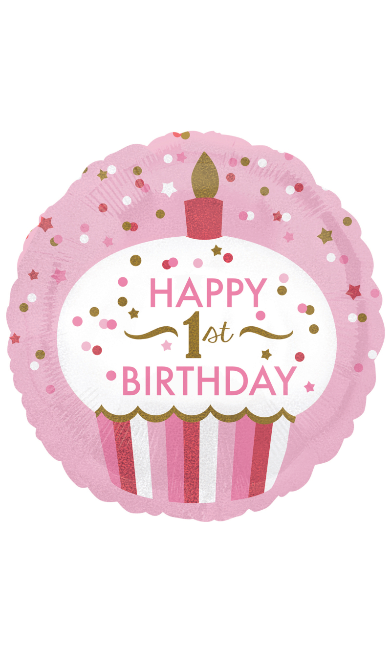 Standard Holographic 1st Birthday Cupcake Girl Foil Balloon 43cm