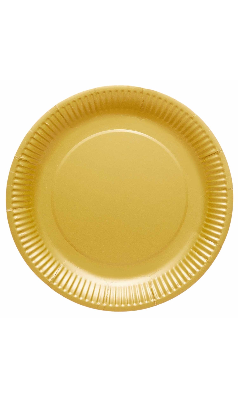 Solid Color Party Paper Plates 23cm Gold (Creme Brulee) - 8pk