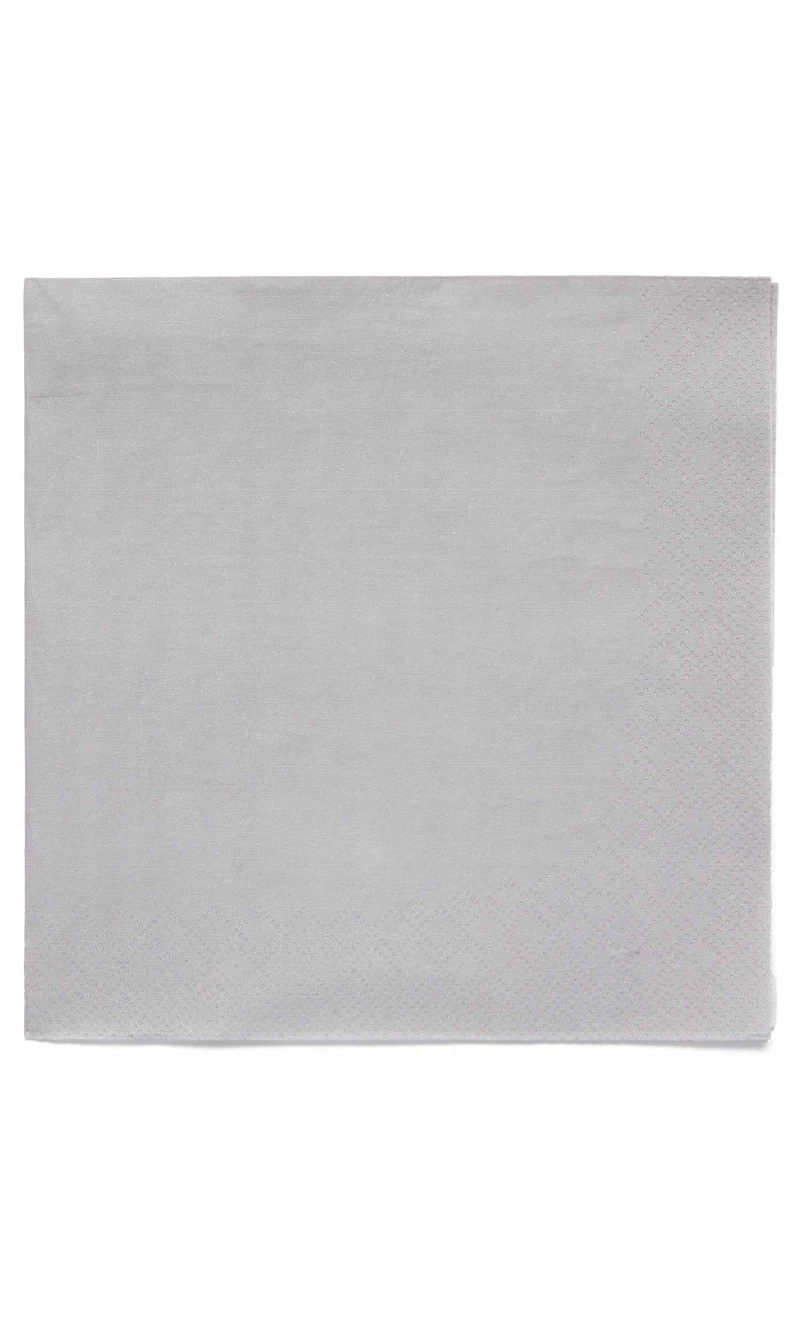 Solid Color Party Napkins 33x33cm Silver (Graphite) - 20pk