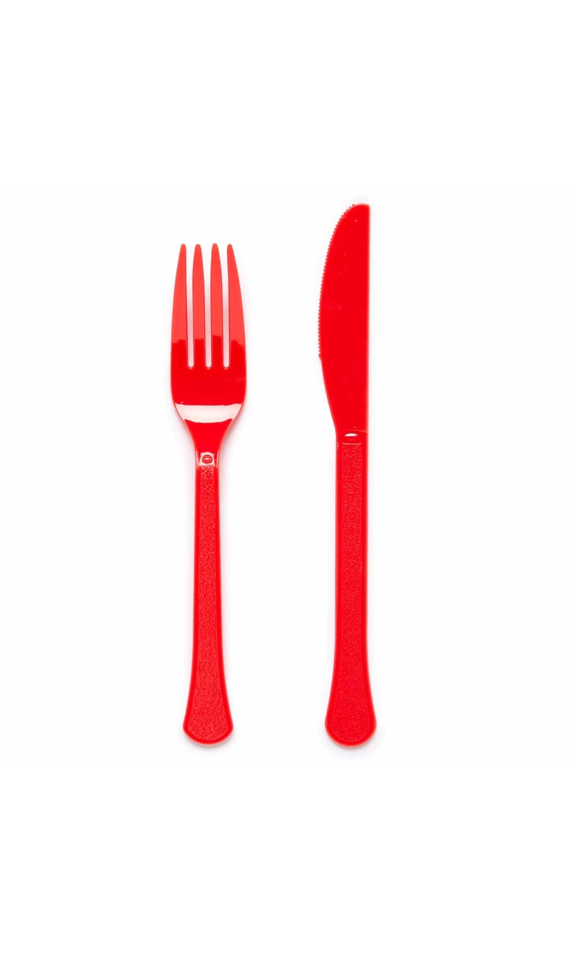Solid Color Party Plastic Cutlery Red (Fiesta) - 24pk