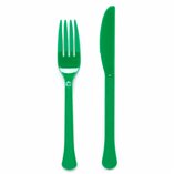 Solid Color Party Plastic Cutlery Green (Evergreen) - 24pk