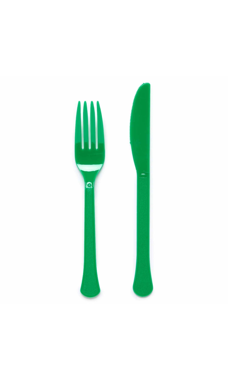 Solid Color Party Plastic Cutlery Green (Evergreen) - 24pk