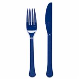 Solid Color Party Plastic Cutlery Blue (Blueberry) - 24pk
