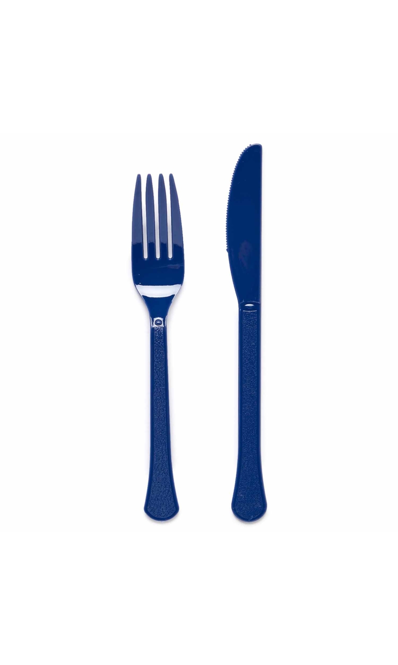 Solid Color Party Plastic Cutlery Blue (Blueberry) - 24pk