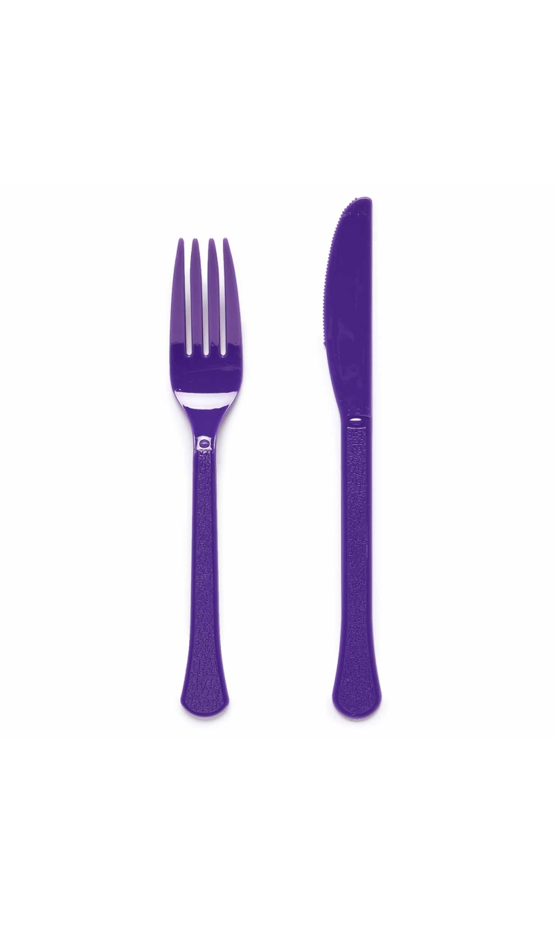 Solid Color Party Plastic Cutlery Purple (Grape) - 24pk