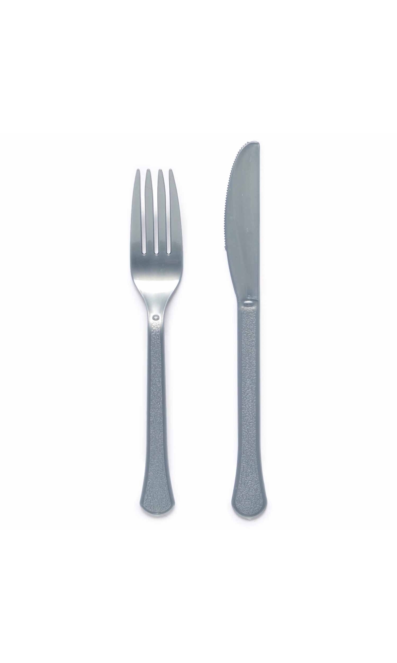 Solid Color Party Plastic Cutlery Silver (Graphite) - 24pk