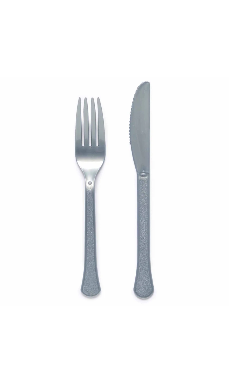 Solid Color Party Plastic Cutlery Silver (Graphite) - 24pk