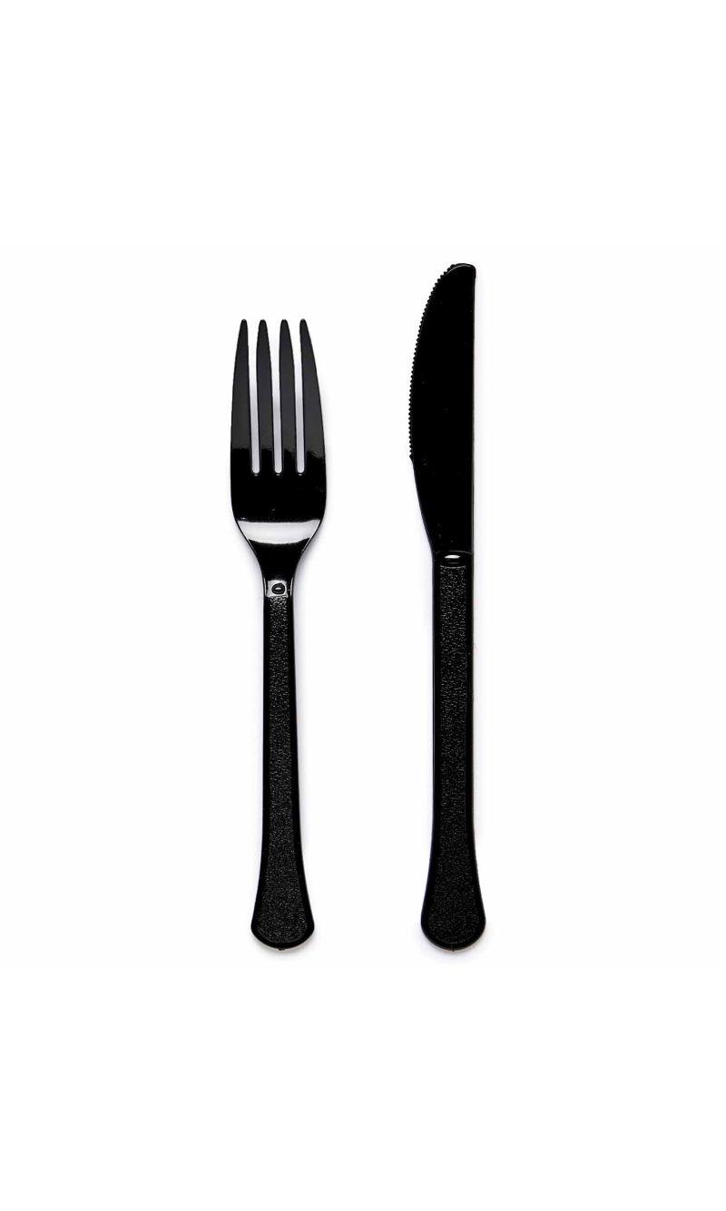 Solid Color Party Plastic Cutlery Black (Charcole) - 24pk