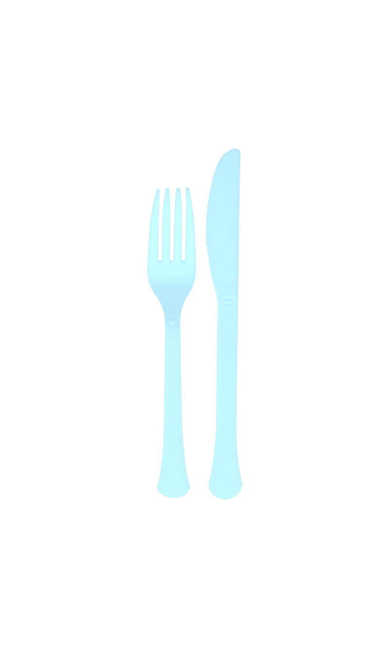 Solid Color Party Plastic Cutlery Light Blue (Clear Sky) - 24pk