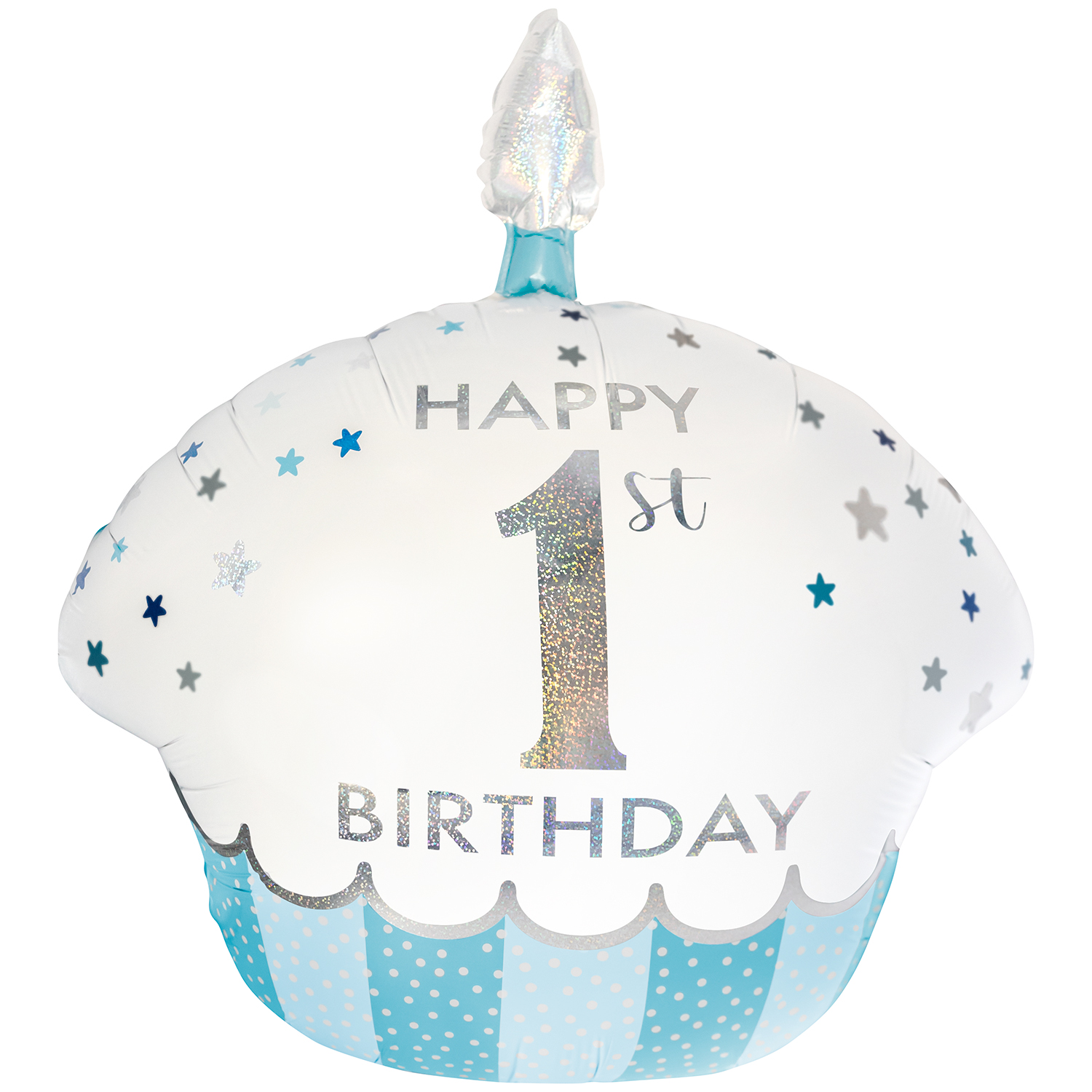 Large Shape Holographic 1st Birthday Cupcake Boy Foil Balloon 67cm x 58cm