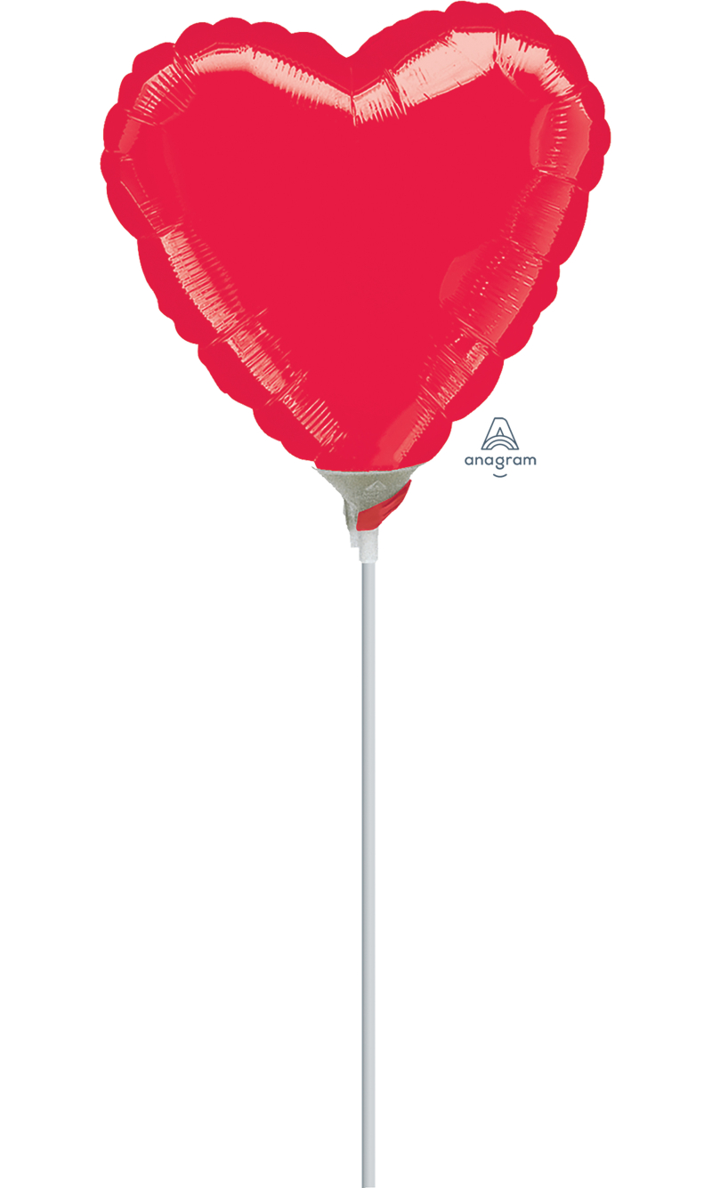 Mini Air-Filled Heart Metallic Red 23cm Foil Balloon + Stick (00129)
