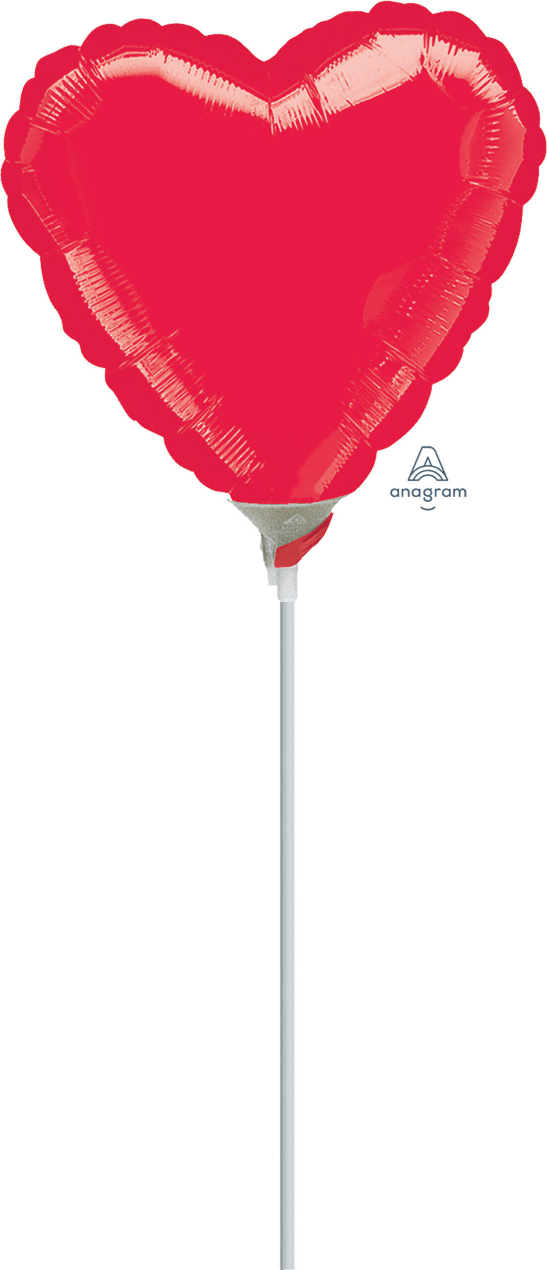 Mini Air-Filled Heart Metallic Red 23cm Foil Balloon + Stick (00129)