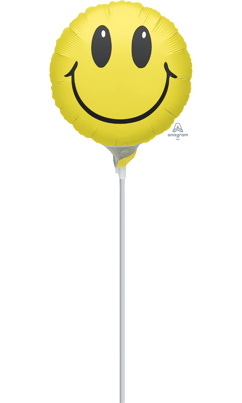 Mini Air-Filled Smile 23cm Foil Balloon + Stick