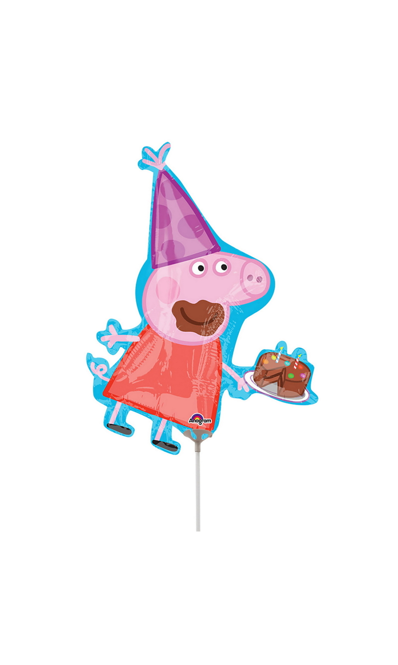 Mini Shape Peppa Pig Cake Air-Filled Foil Balloon 25cm x 33cm + Stick