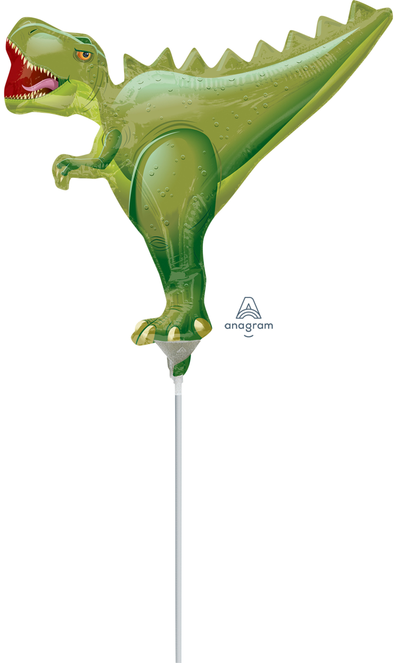 Mini Shape T-Rex Air-Filled 14 Inch Foil Balloon + Stick