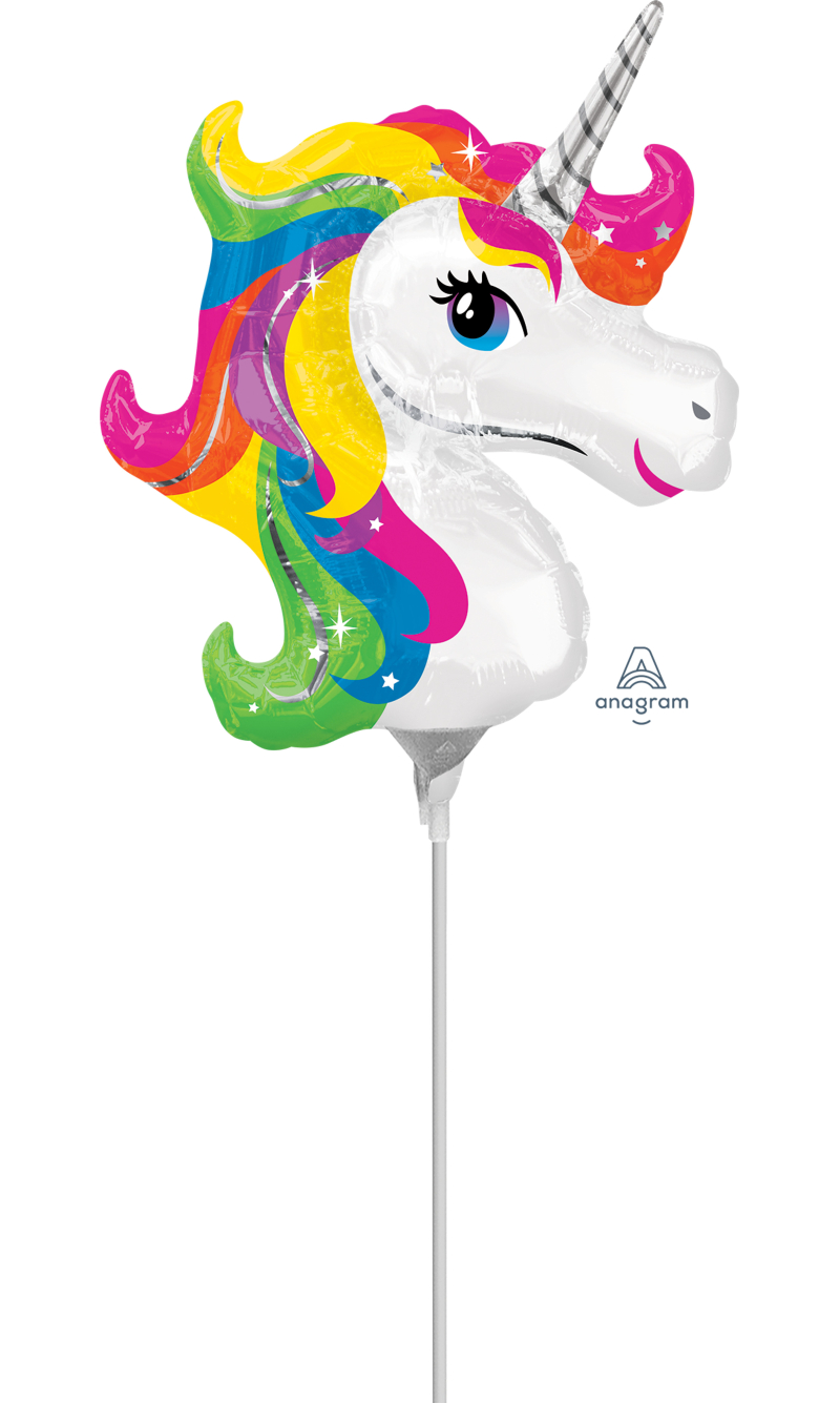 Mini Shape Unicorn Air-Filled 14 Inch Foil Balloon + Stick
