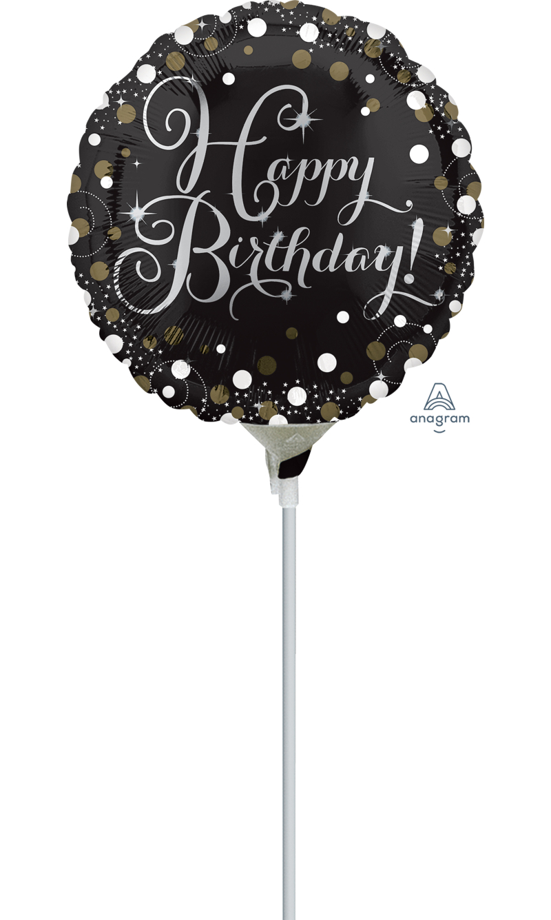 Mini Air-Filled Sparkling Birthday 23cm Foil Balloon + Stick