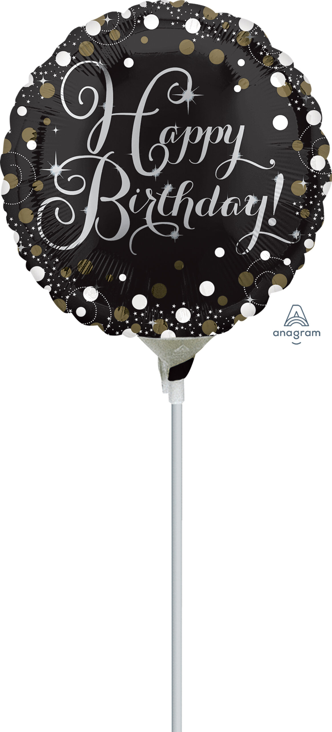 Mini Air-Filled Sparkling Birthday 23cm Foil Balloon + Stick