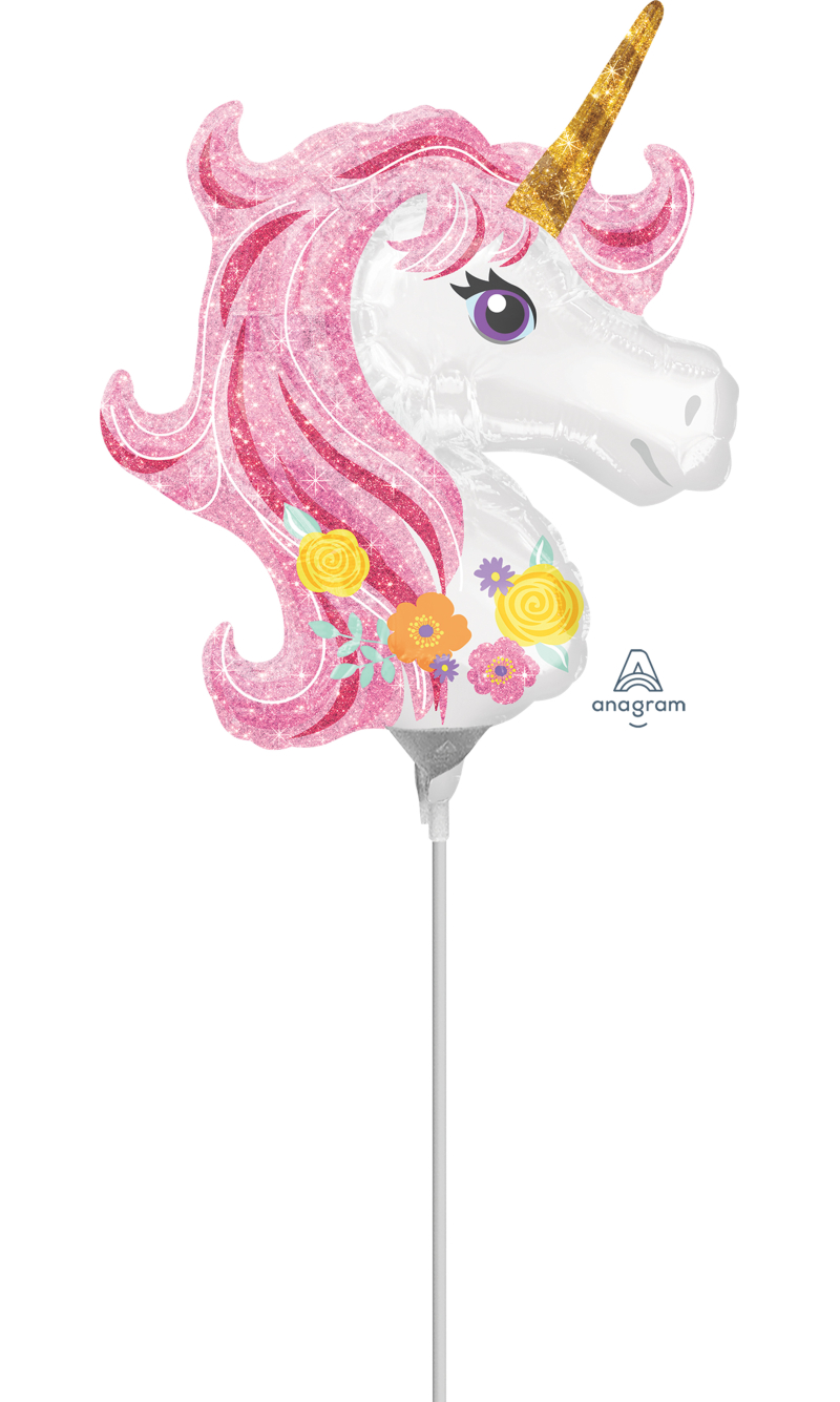 Mini Shape Magical Unicorn Air-Filled 14 Inch Foil Balloon + Stick