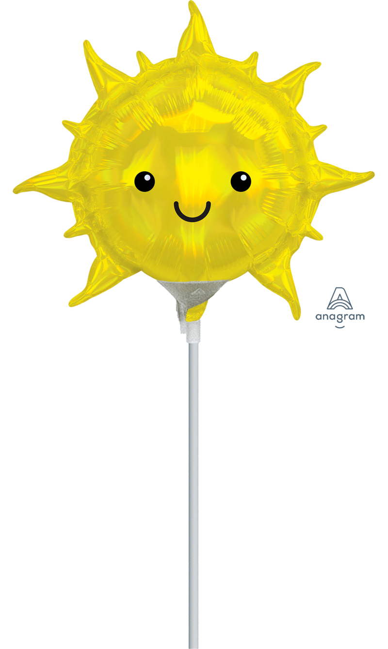 Mini Shape Holo Iridescent Sun Air-Filled 14 Inch Foil Balloon + Stick