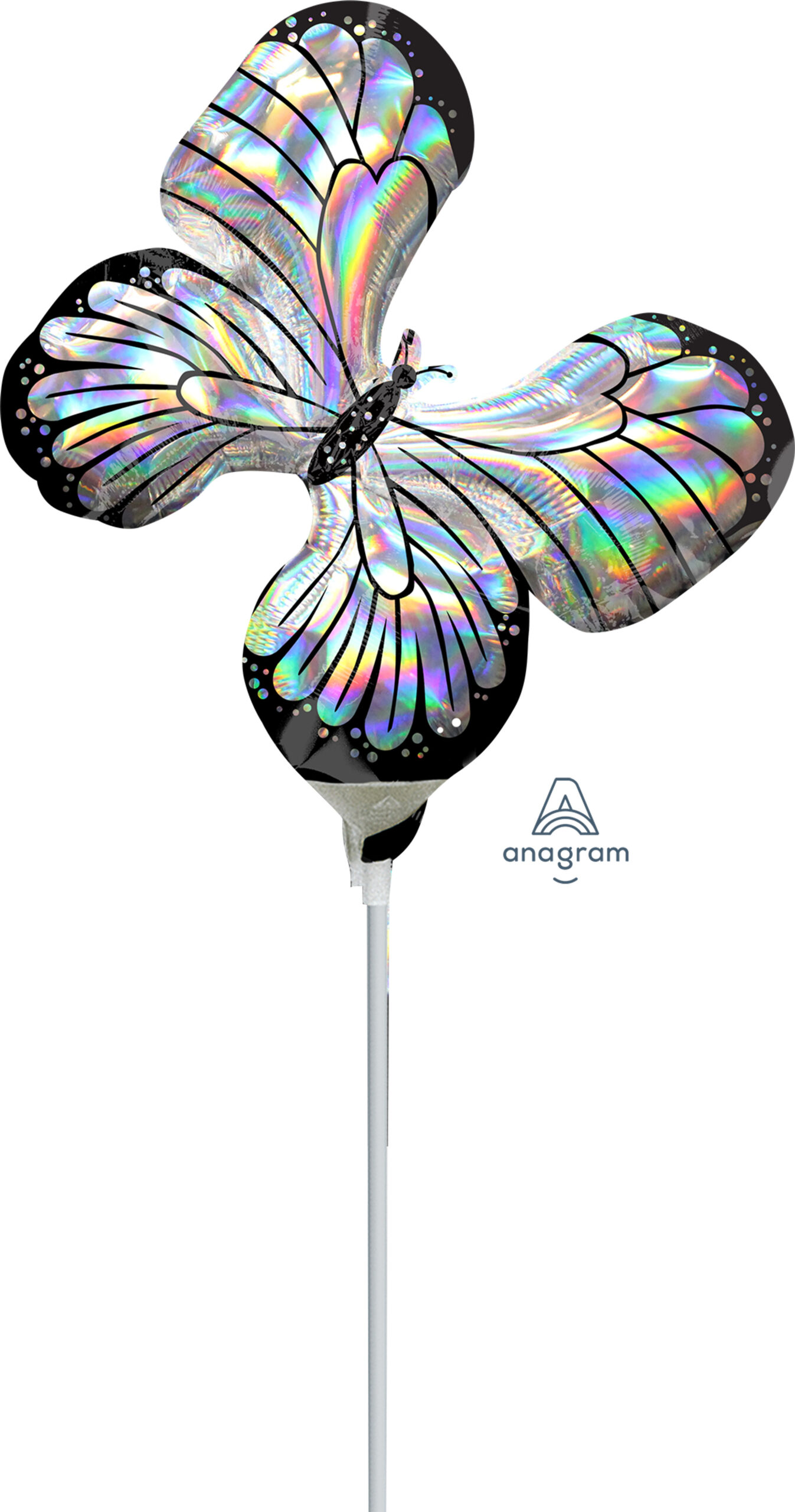 Mini Shape Iridescent Butterfly Air-Filled 14 Inch Foil Balloon + Stick