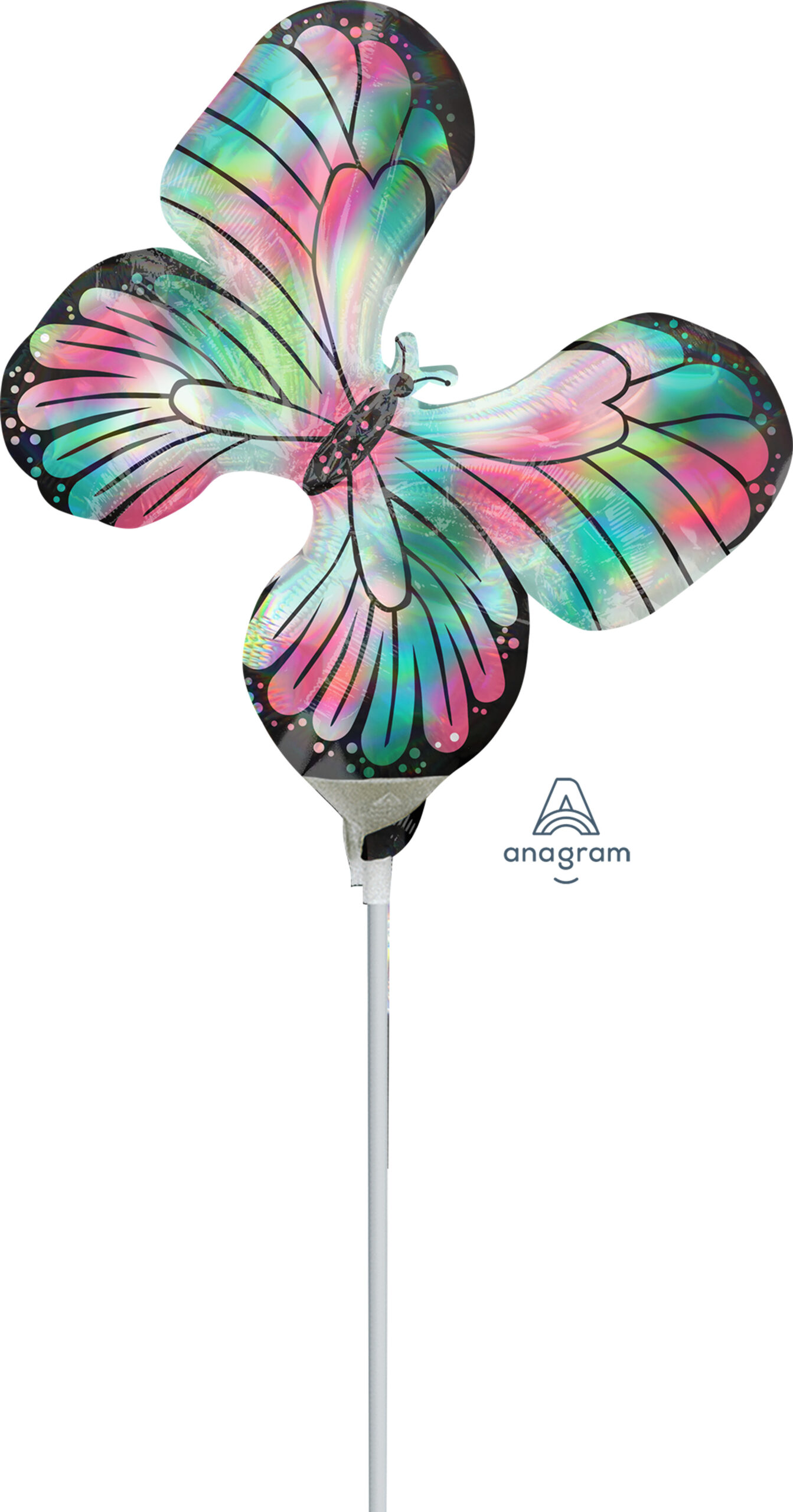 Mini Shape Iridescent Butterfly Air-Filled 14 Inch Foil Balloon + Stick