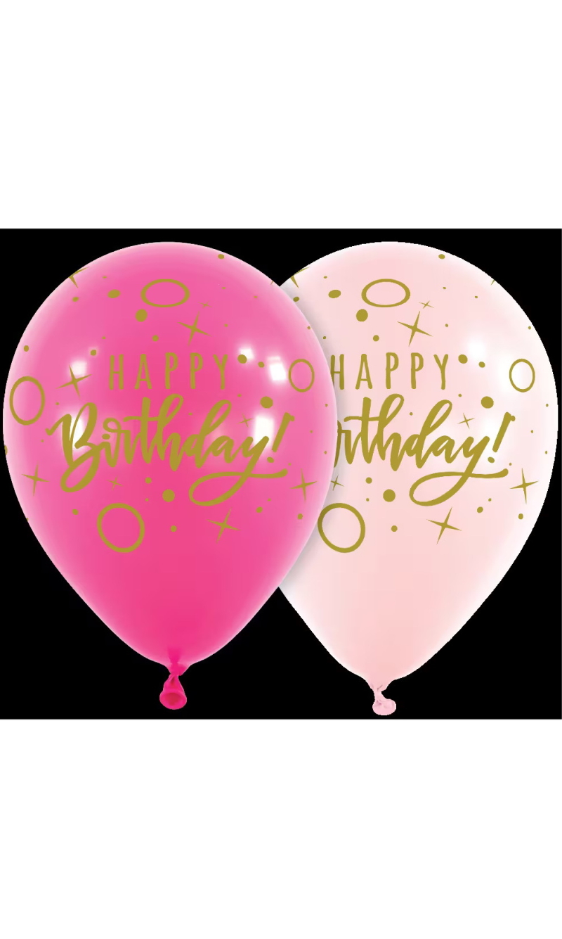 Happy Birthday Rose Pink & Fuchsia 11 Inch Latex Balloons - 6pk