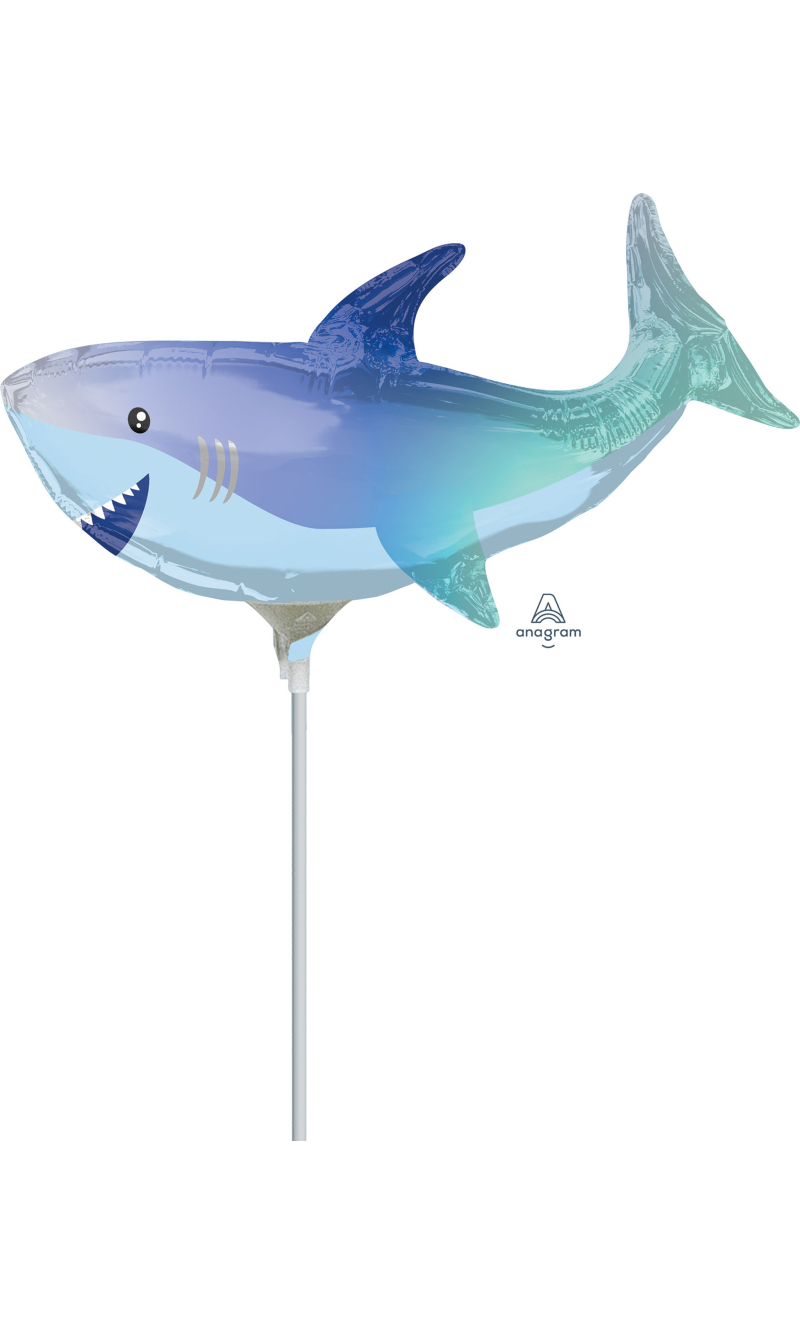 Mini Shape Shark Air-Filled 14 Inch Foil Balloon + Stick