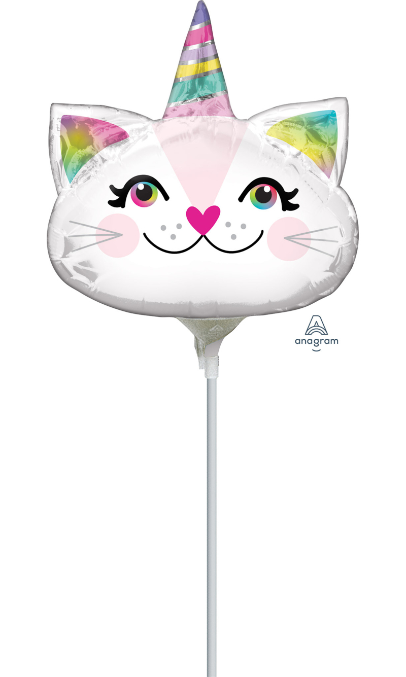 Mini Shape Caticorn Air-Filled 14 Inch Foil Balloon + Stick
