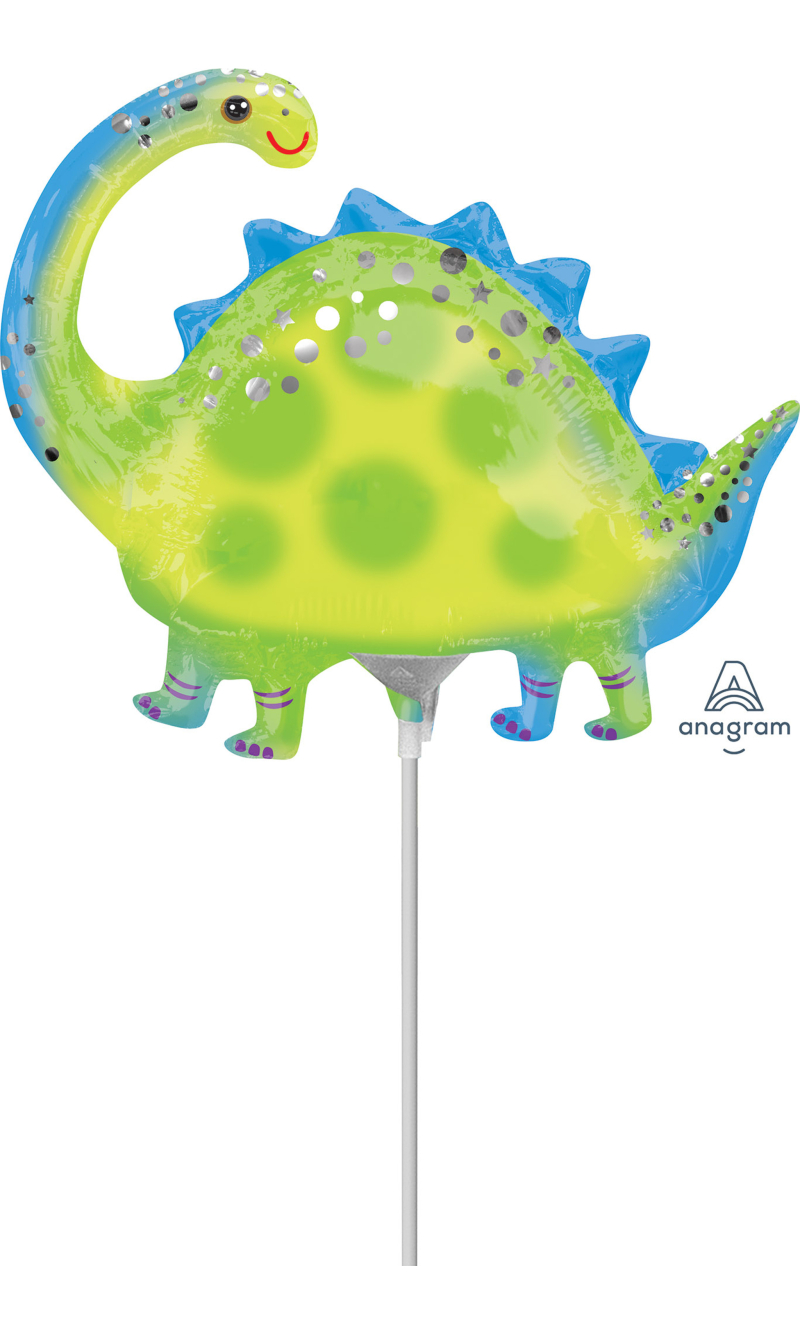 Mini Shape Stegosaurus Air-Filled 14 Inch Foil Balloon + Stick