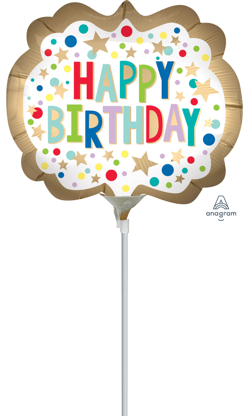 Mini Shape Gold Satin Marquee Air-Filled 14 Inch Foil Balloon + Stick