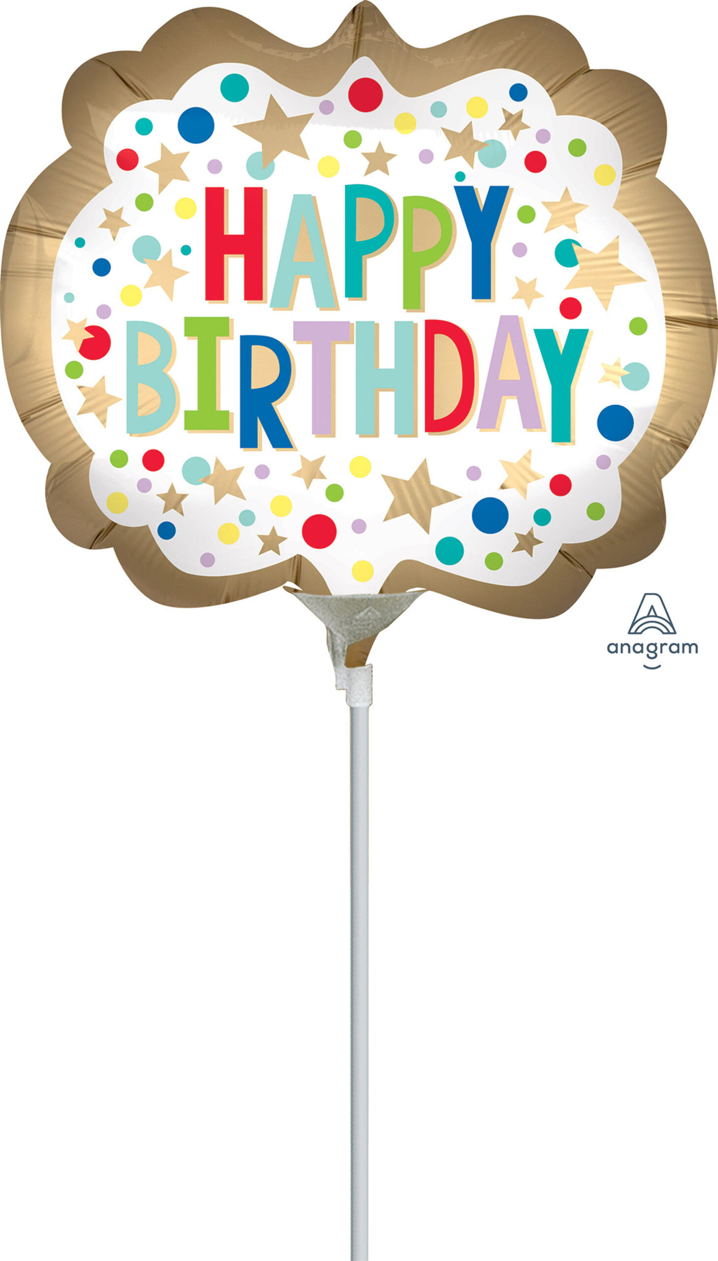 Mini Shape Gold Satin Marquee Air-Filled 14 Inch Foil Balloon + Stick