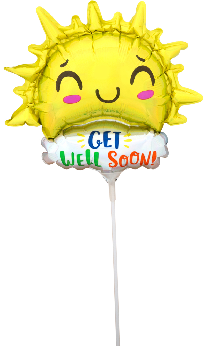 Mini Shape Holo Iridescent Get Well Sun Air-Filled 14 Inch Foil Balloon + Stick