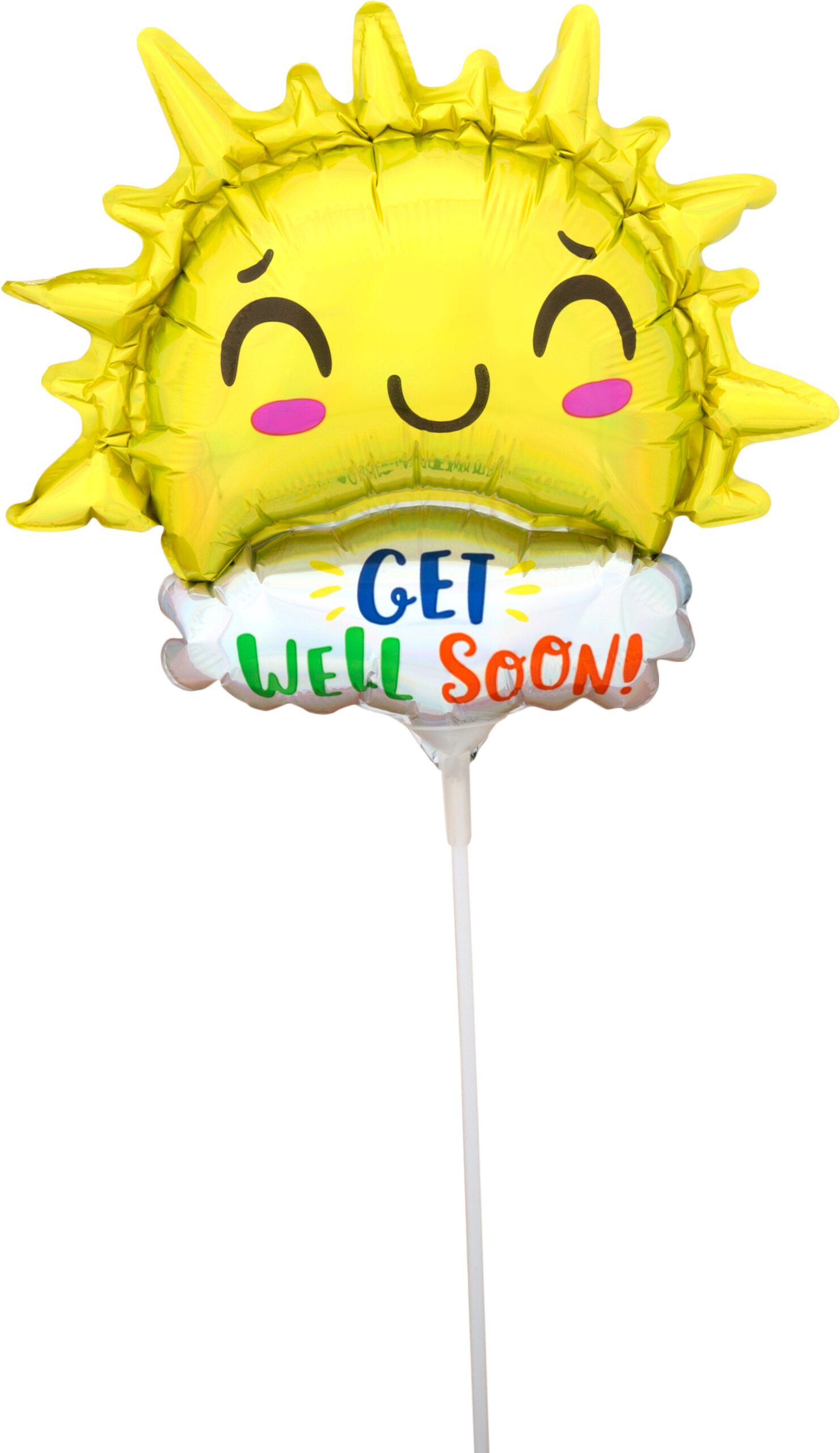 Mini Shape Holo Iridescent Get Well Sun Air-Filled 14 Inch Foil Balloon + Stick
